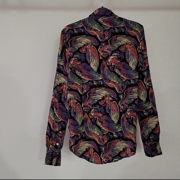 NWOT True Religion Angels Wings Print 100% Silk Button Down Shirt - Picture 7 of 13